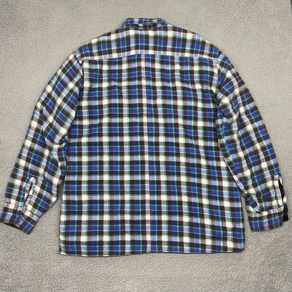Vintage Flannel Jacket Mens Large Blue Plaid Quilted Shacket Bay Area Traders - Picture 2 of 13